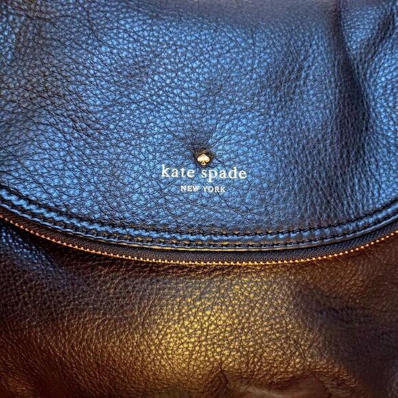 Kate Spade Black Leather Zipper Flap Chain Accent Medium Shoulder Bag - Picture 12 of 14